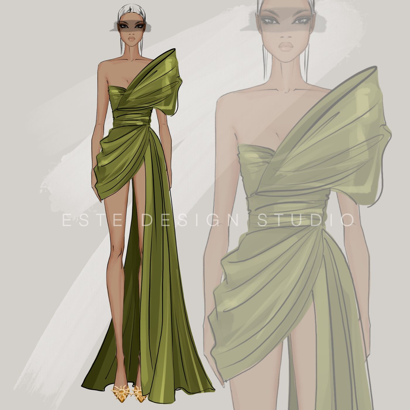 Draped Olive Gown